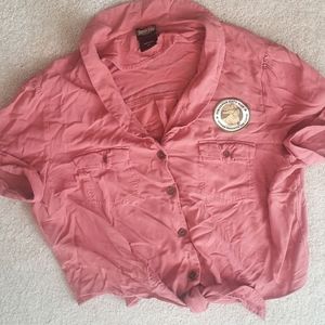 Jurassic Park Pink Cropped Button-Up - L - Hot Topic